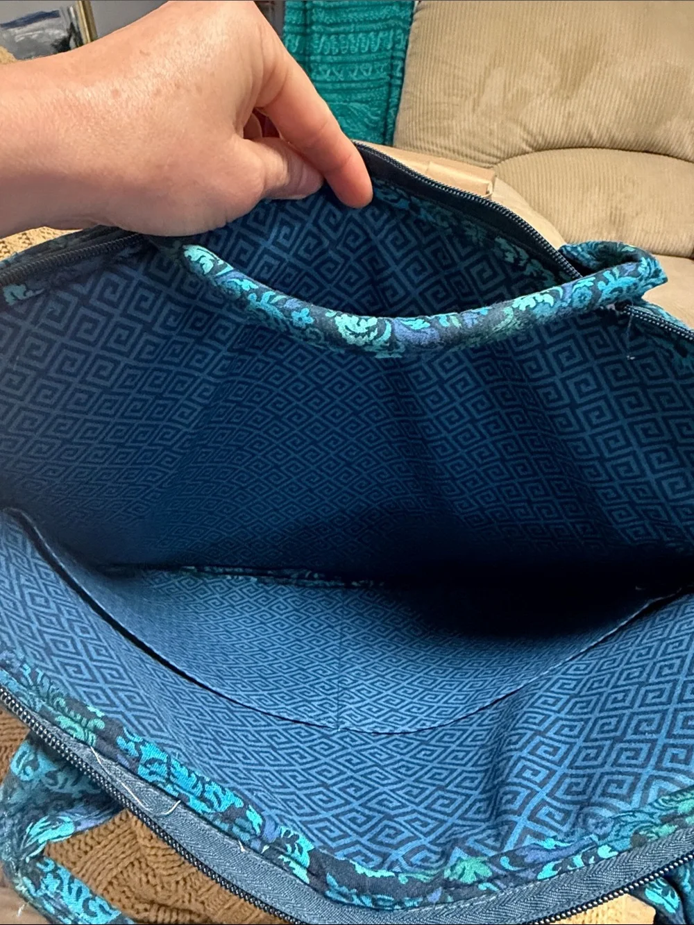 Quilted Teal Damask Laptop Tote - Women Bags